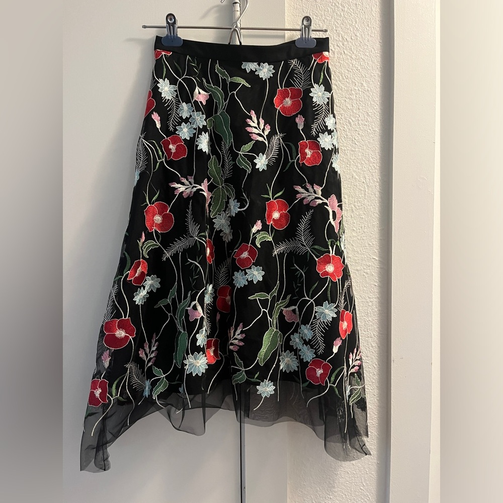 XS Anthropologie Eva Franco Embroidered Black A-line Skirt